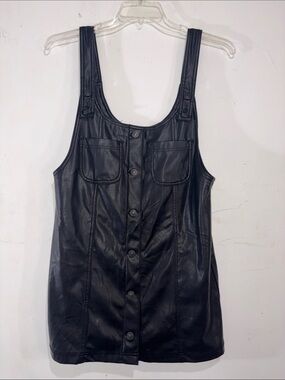 American Eagle Vegan Leather Pinafore Dress Women’s Medium Black Overall Mini